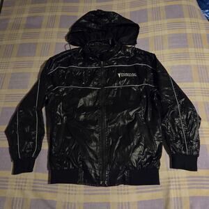 Vintage 80s Black Pontiac Motorsports Lightweight Jacket Hood Size Medium 90s
